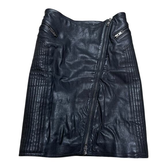 BLK DNM Black Leather Mini Skirt Zipper Detail Small